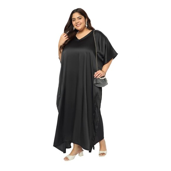 Gypsie Blu Women Satin Solid Plus Size Caftan Dress Kimono Maxi Dress for Nighty - Picture 7 of 9